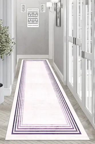 Kaymaz Tabanlı Yıkanabilir Baskılı Halı Yolluk-Pembe - 2