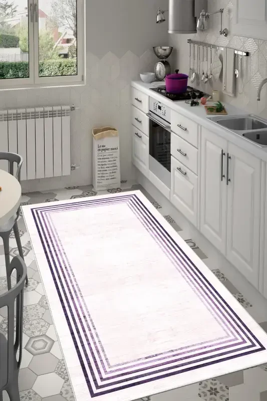 Kaymaz Tabanlı Yıkanabilir Baskılı Halı Yolluk-Pembe - 3