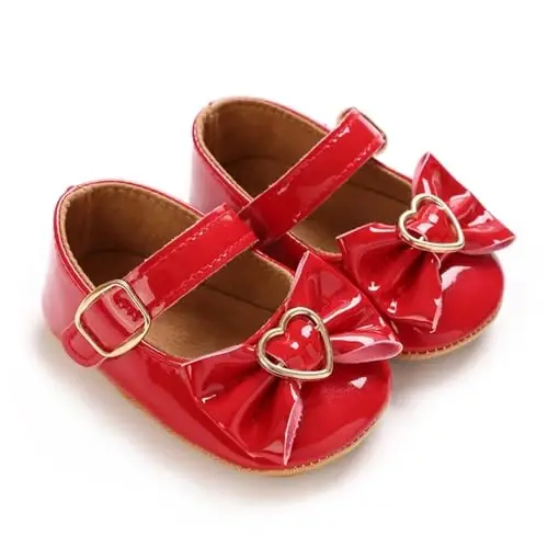 Baby Girls Mary Jane Flats Shoes with Non-Slip Soft Sole Toddler First Walkers Newborn Princess Dress Shoes 