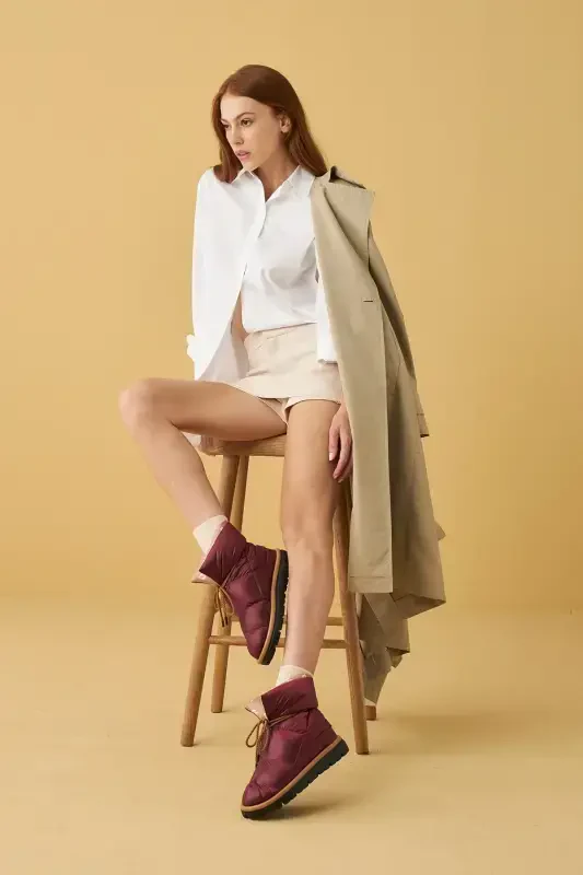 Каz Tüyü Unisex Вot Мetallic Serisi Аntique Red-Bordo - 1