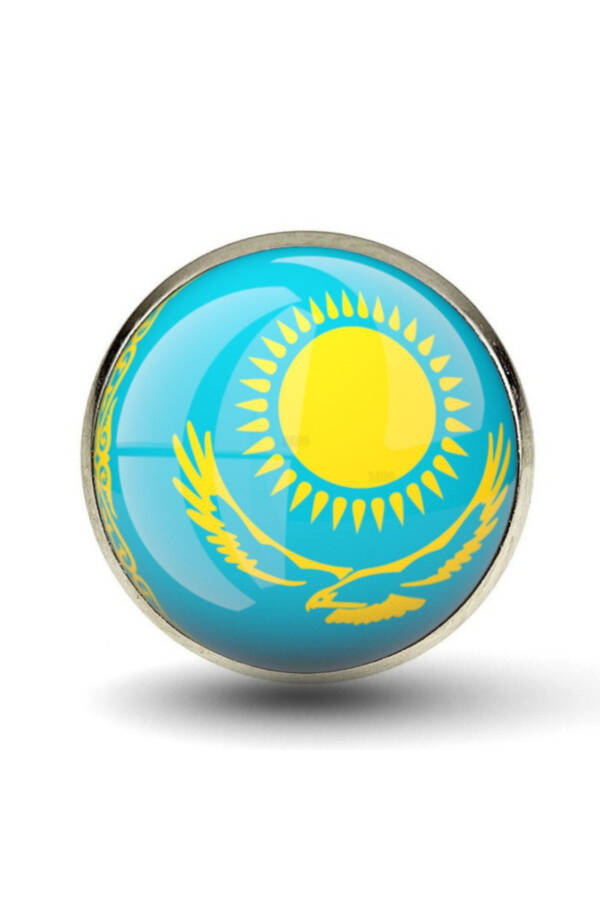 Kazakhstan Badge Kazakhstan Flag Lapel Pin Magnifying Glass Stainless Steel - 1