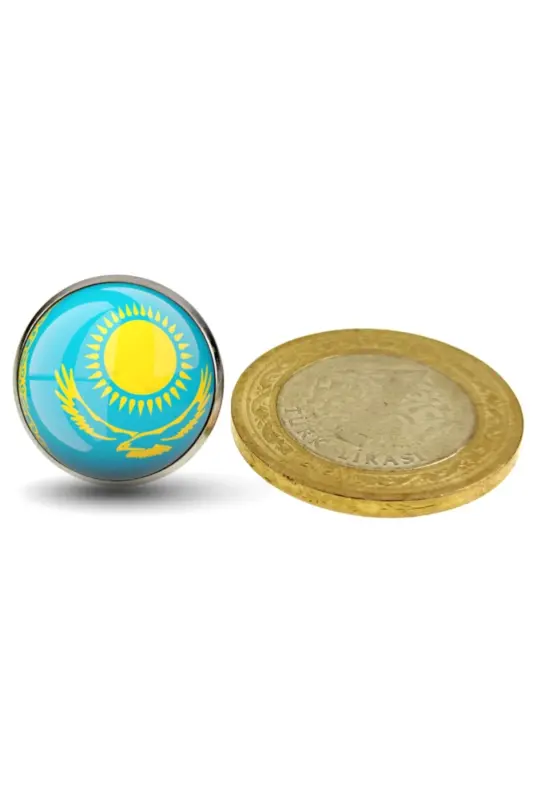 Kazakhstan Badge Kazakhstan Flag Lapel Pin Magnifying Glass Stainless Steel - 2