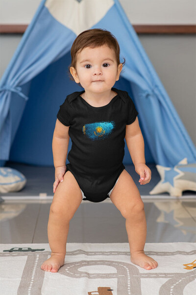 Kazakhstan Black Unisex Baby Bodysuit - Romper - DARKHANE (1)