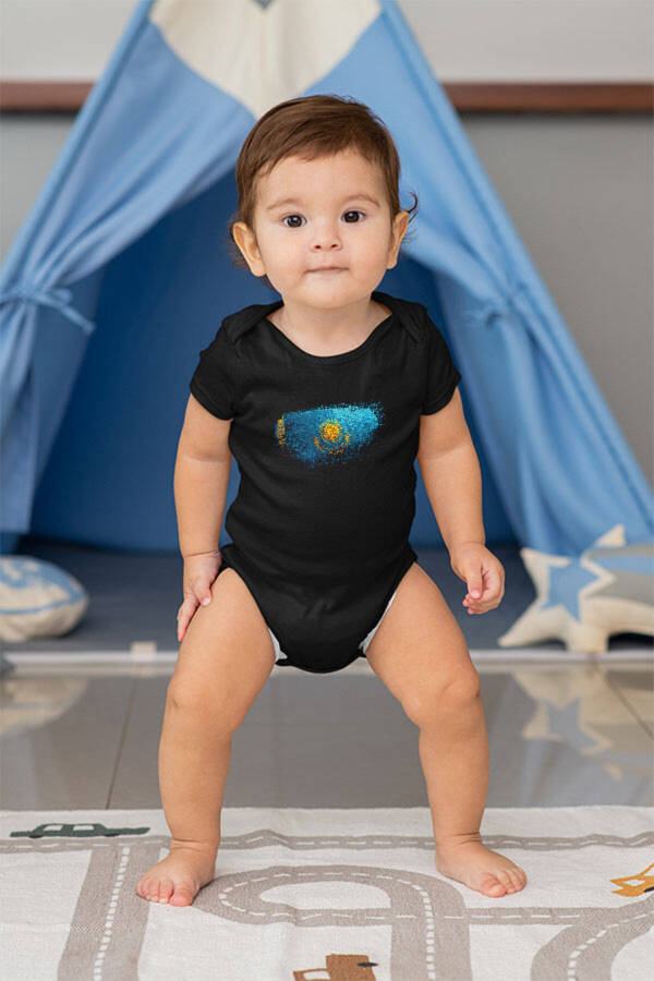 Kazakhstan Black Unisex Baby Bodysuit - Romper - 2