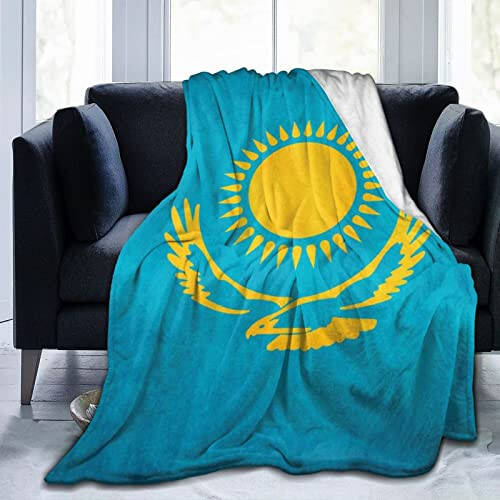 Kazakhstan Flag Fleece Blanket Bed Linen Sofa Blankets Throw Size 50