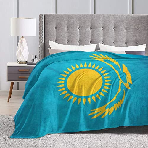 Kazakhstan Flag Fleece Blanket Bed Linen Sofa Blankets Throw Size 50