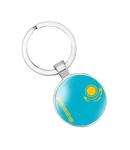 Kazakhstan Flag Keychain Gift Men Women Keychain Stainless Steel and Inlaid Glass Materials - 2