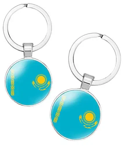 Kazakhstan Flag Keychain Gift Men Women Keychain Stainless Steel and Inlaid Glass Materials - 4