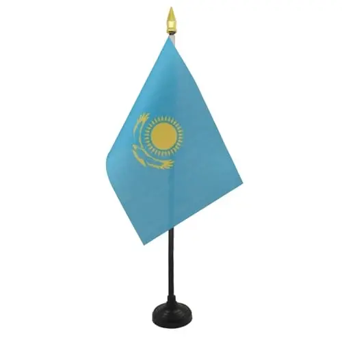 Kazakhstan Table Flag 4'' x 6'' - Kazakh Desk Flag 15 x 10 cm - golden spear top - AZ FLAG - 1