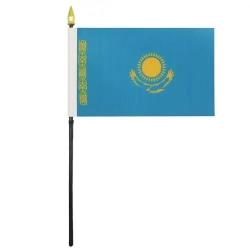 Kazakhstan Table Flag 4'' x 6'' - Kazakh Desk Flag 15 x 10 cm - golden spear top - AZ FLAG - 2