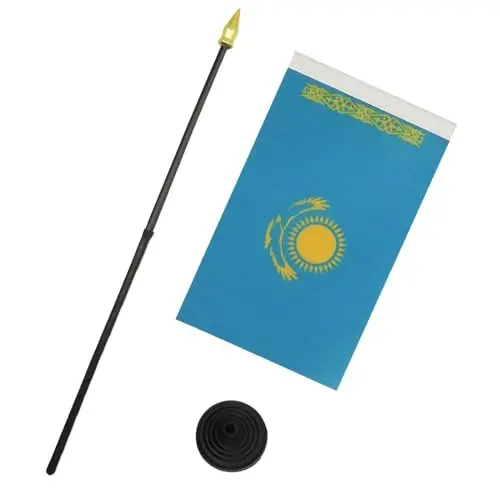 Kazakhstan Table Flag 4'' x 6'' - Kazakh Desk Flag 15 x 10 cm - golden spear top - AZ FLAG - 3