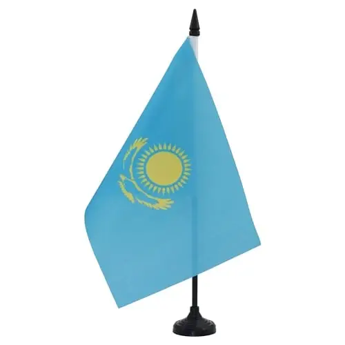 Kazakhstan Table Flag 5'' x 8'' - Kazakh Desk Flag 21 x 14 cm - Black plastic stick and base - AZ FLAG - AZ FLAG (1)