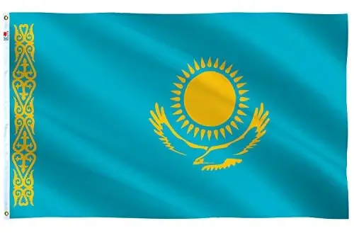 Kazakhstan Flag 3x5 Ft Outdoor Large, Moderate-Outdoor Both Sides Heavy Duty100D Polyester,Canvas Header and Double Stitched - Brass Grommets for Easy Display,Kazakh Flags - 1