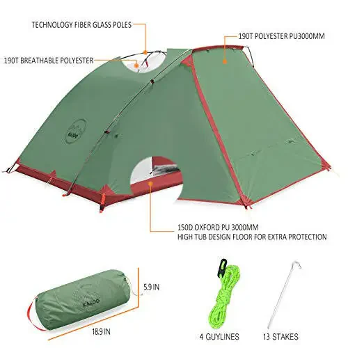 KAZOO 2／4 Person Camping Tent Outdoor Waterproof Family Large Tents 2/4 People Easy Setup Tent with Porch Double Layer - 7