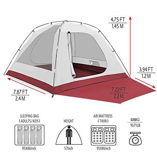 KAZOO 2／4 Person Camping Tent Outdoor Waterproof Family Large Tents 2/4 People Easy Setup Tent with Porch Double Layer | Outdoor - 5