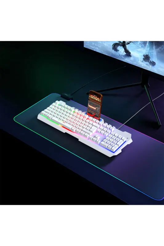 KB-R57 X-JAMMER Gökkuşağı Aydınlatmalı USB Beyaz Tam Türkçe Gaming Oyuncu Klavyesi - Beyaz - 3
