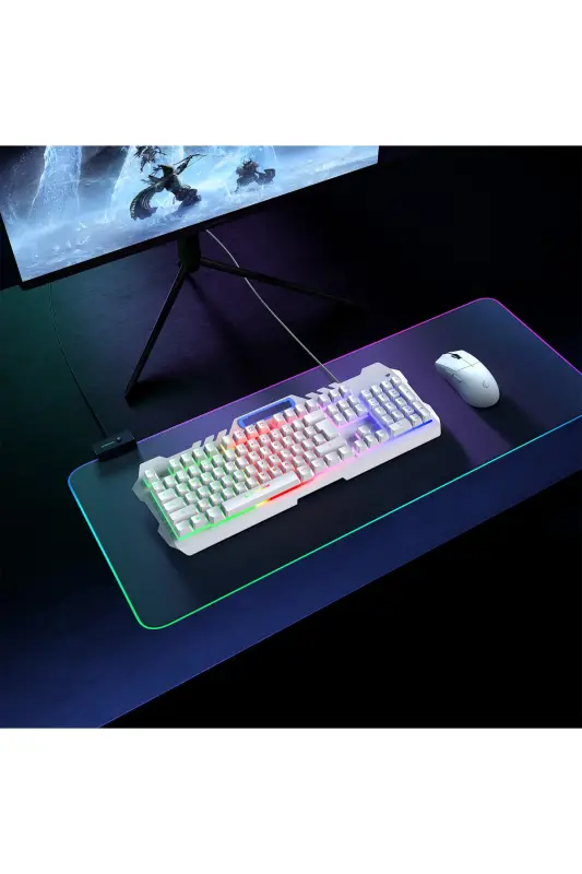 KB-R57 X-JAMMER Gökkuşağı Aydınlatmalı USB Beyaz Tam Türkçe Gaming Oyuncu Klavyesi - Beyaz - 5