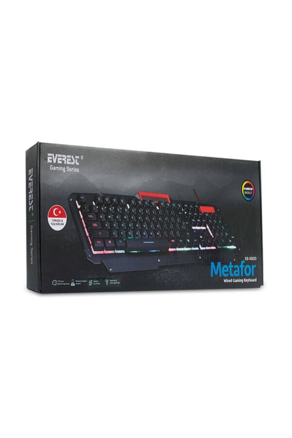 Kb-r800 Metafor Usb Gökkuşağı Aydınlatmalı Q Metal Yüzey Gaming Oyuncu Klavyesi Siyah - 4