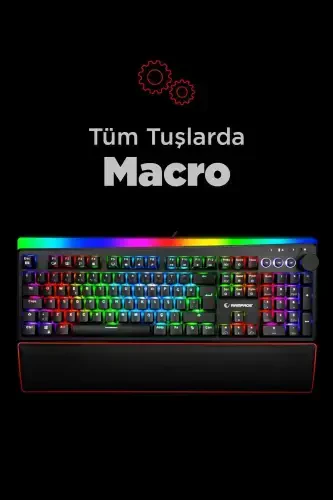Kb-r97 X-tracer Rgb Bilek Destekli Red Switch Mexanik O'yin Klavyesi-Qora - 4