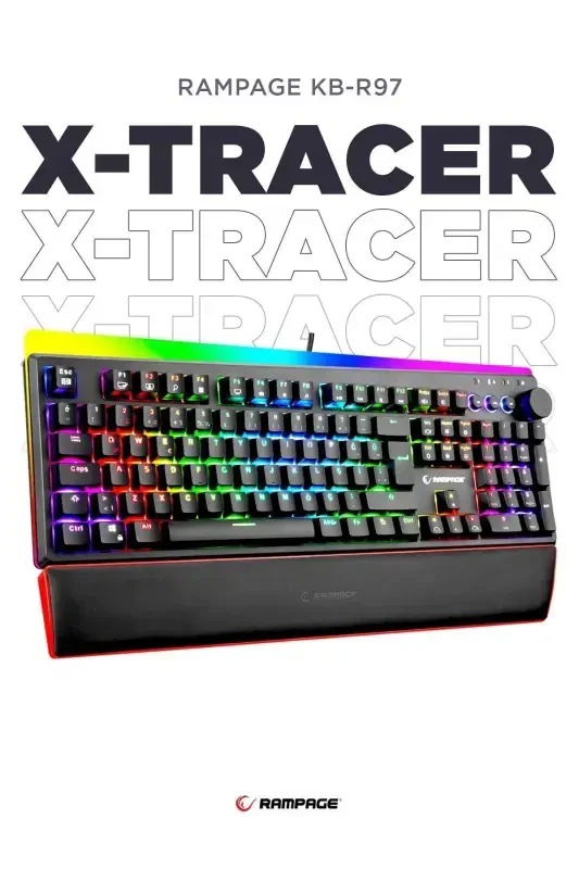 Kb-r97 X-tracer Rgb Подставка для запястий Red Switch Механическая игровая клавиатура - Черный - RAMPAGE