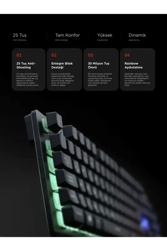 Kb-rx77 Runner Black Usb Rainbow Illuminated Q Wrist Rest Gaming Keyboard - 6