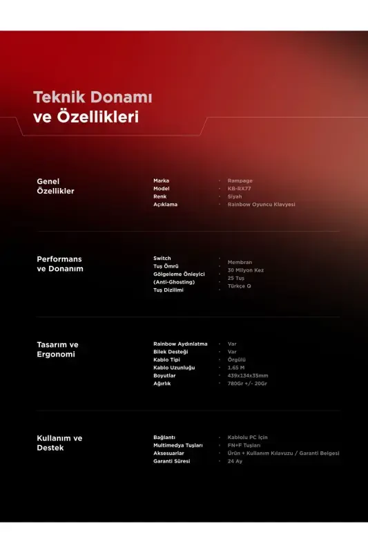 Kb-rx77 Runner Q Bilak Tayanchli Rainbow Yorug'likli Usb Q Oyun Klaviaturasi - 8