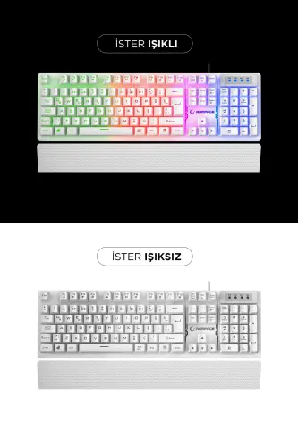 Kb-rx77 Runner Rainbow Bilak Destakli O'yin Klaviatursi-oq-Oq - RAMPAGE (1)