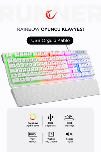 Kb-rx77 Runner Rainbow Wrist Rest Gaming Keyboard-white-White - 1