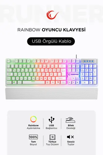 Kb-rx77 Runner Rainbow Wrist Rest Gaming Keyboard-white-White - 3
