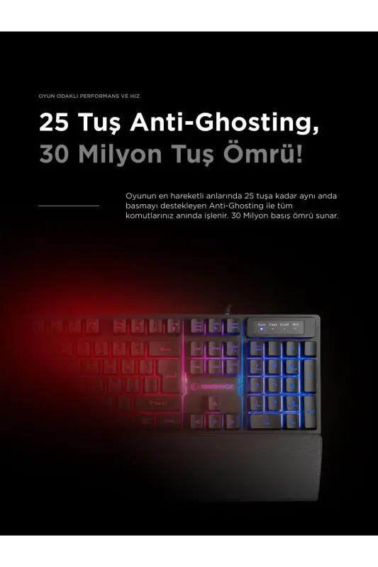 Kb-rx77 Runner Siyah Usb Rainbow Aydınlatmalı Q Bilek Destekli Gaming Klavye-Siyah - 3