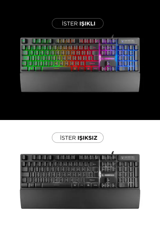 KB-RX77 Runner Siyah USB Rainbow Aydınlatmalı Q Bilek Destekli Gaming Oyuncu Klavyesi - Siyah - 2