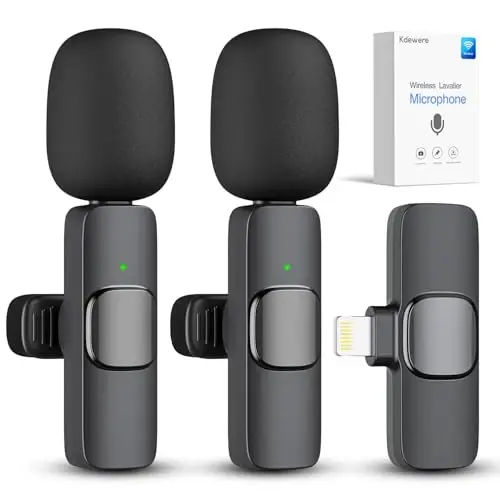 Kdewere 2 Pack Wireless Lavalier Microphone for iPhone iPad, Lapel Mics Plug-Play 2.4G Ultra-Low Delay Built-in Noise Reduction Chip 8H Working Time for Video Recording Interview Podcast Vlog YouTube - 1