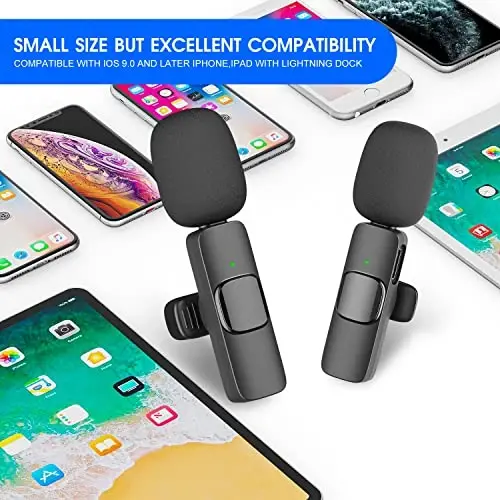 Kdewere 2 Pack Wireless Lavalier Microphone for iPhone iPad, Lapel Mics Plug-Play 2.4G Ultra-Low Delay Built-in Noise Reduction Chip 8H Working Time for Video Recording Interview Podcast Vlog YouTube - 4