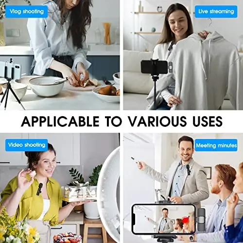 Kdewere 2 Pack Wireless Lavalier Microphone for iPhone iPad, Lapel Mics Plug-Play 2.4G Ultra-Low Delay Built-in Noise Reduction Chip 8H Working Time for Video Recording Interview Podcast Vlog YouTube - 6