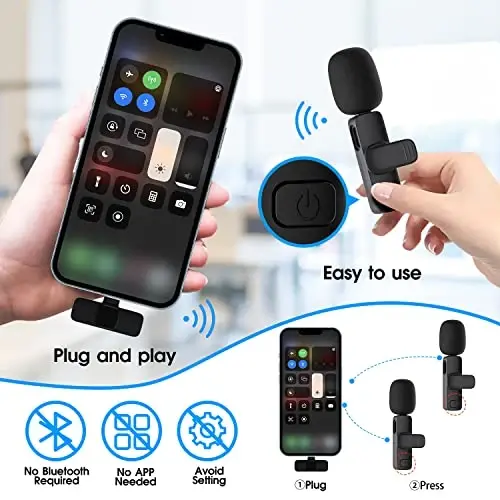 Kdewere 2 Pack Wireless Lavalier Microphone for iPhone iPad, Lapel Mics Plug-Play 2.4G Ultra-Low Delay Built-in Noise Reduction Chip 8H Working Time for Video Recording Interview Podcast Vlog YouTube - 3