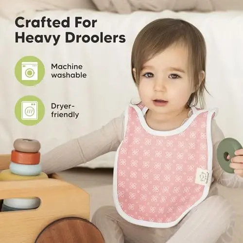 KeaBabies 8-Pack Baby Bibs for Boys, Girls - Pullover Bibs for Drooling Teething Baby Girl & Boy Toddler, Newborn, Soft & Absorbent, Cute Colors, Large Torso Coverage Keep Infant Clean & Dry (Blush) - 3