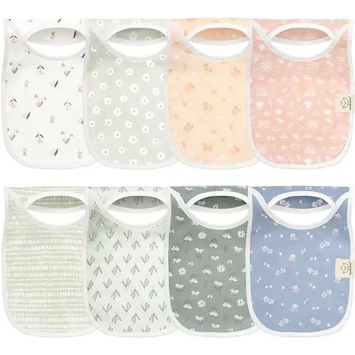 KeaBabies 8-Pack Baby Bibs for Boys, Girls - Pullover Bibs for Drooling Teething Baby Girl & Boy Toddler, Newborn, Soft & Absorbent, Cute Colors, Large Torso Coverage Keep Infant Clean & Dry (Fleur) - 2