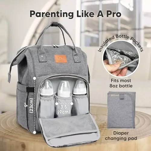 KeaBabies Baby Diaper Bag Backpack - Baby Bag for Boys, Girls, Waterproof Multi Function Baby Backpack, Large Diaper Bags for Baby Girl, Baby Boy, Travel Diaper Bag with Changing Pad (Classic Gray) - 4