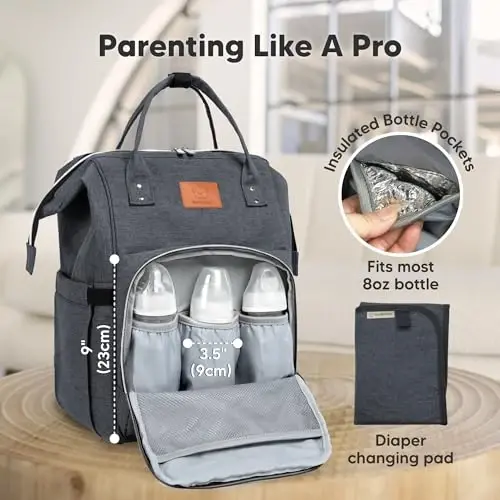 KeaBabies Baby Diaper Bag Backpack - Baby Bag for Boys, Girls, Waterproof Multi Function Baby Backpack, Large Diaper Bags for Baby Girl, Baby Boy, Travel Diaper Bag with Changing Pad (Mystic Gray) - 4