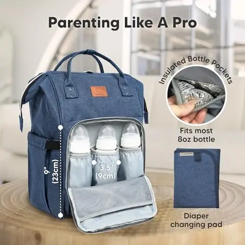 KeaBabies Baby Diaper Bag Backpack - Baby Bag for Boys, Girls, Waterproof Multi Function Baby Backpack, Large Diaper Bags for Baby Girl, Baby Boy, Travel Diaper Bag with Changing Pad(Navy Blue) - 4