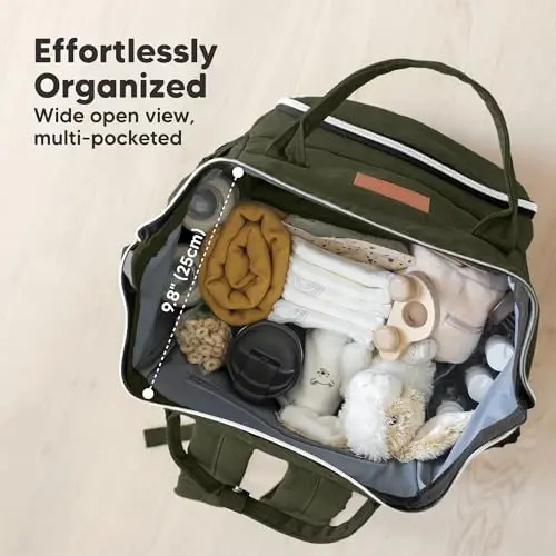 KeaBabies Baby Diaper Bag Backpack - Large Baby Bag for Boys, Girls, Waterproof Multi Function Travel Diaper Backpack with Changing Pad, Durable Travel Essentials for Moms and Dads (Dark Olive) - 3