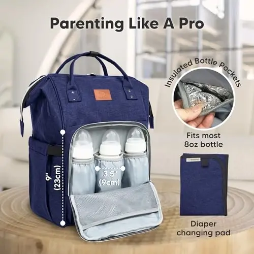 KeaBabies Baby Diaper Bag Backpack - Large Baby Bag for Boys, Girls, Waterproof Multi Function Travel Diaper Backpack with Changing Pad, Durable Travel Essentials for Moms and Dads (Marine Blue) - 4