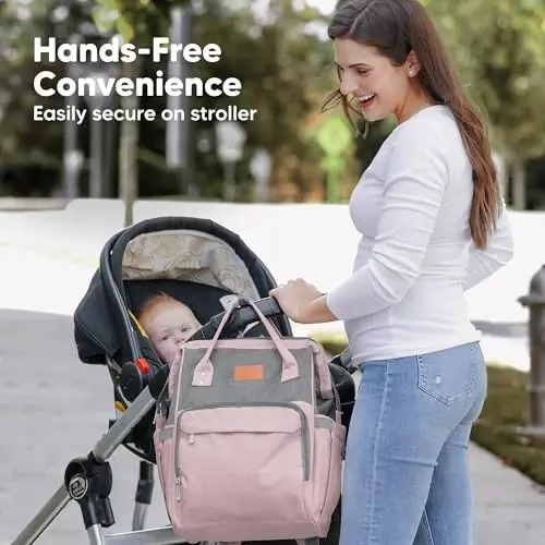 KeaBabies Baby Diaper Bag Backpack - Large Baby Bag for Boys, Girls, Waterproof Multi Function Travel Diaper Backpack with Changing Pad, Durable Travel Essentials for Moms and Dads (Pink Gray) - 6