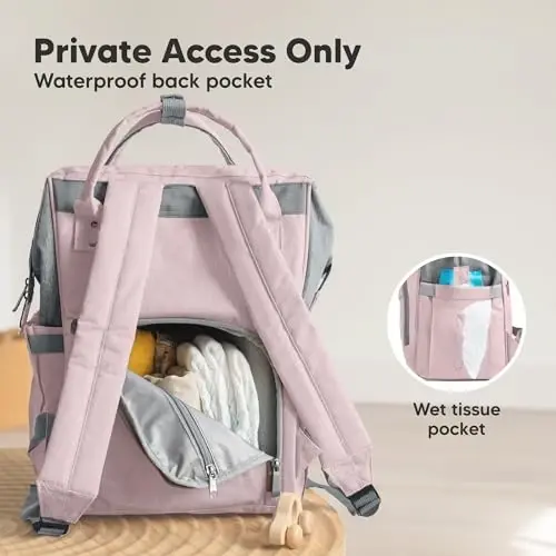 KeaBabies Baby Diaper Bag Backpack - Large Baby Bag for Boys, Girls, Waterproof Multi Function Travel Diaper Backpack with Changing Pad, Durable Travel Essentials for Moms and Dads (Pink Gray) - 5