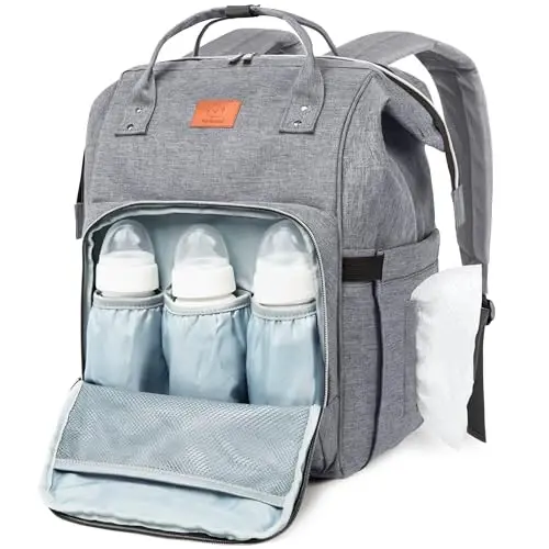 KeaBabies Baby Diaper Bag Backpack - Large Baby Bag for Boys, Girls, Waterproof Multi Function Travel Diaper Backpack with Changing Pad, Durable Travel Essentials for Moms and Dads (Rustic Red) - 1