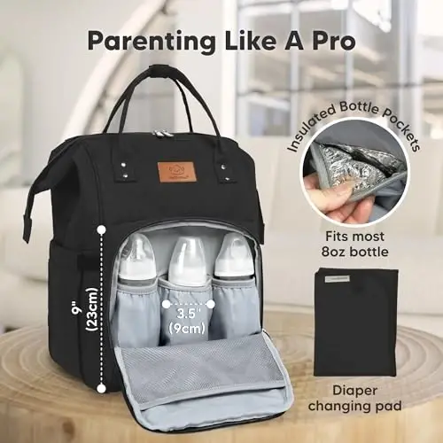 KeaBabies Baby Diaper Bag Backpack - Large Baby Bag for Boys, Girls, Waterproof Multi Function Travel Diaper Backpack with Changing Pad, Durable Travel Essentials for Moms and Dads (Trendy Black) - 4
