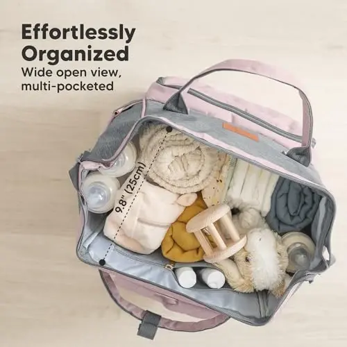 KeaBabies Baby Diaper Bag Backpack - O'g'il bolalar, qizlar uchun katta chaqaloq sumkasi, suv o'tkazmaydigan ko'p funktsiyali sayohat chaqaloq sumkasi, almashtirish uchun joy, onalar va dadalar uchun bardoshli sayohat uchun zarur narsalar (pushti kulrang) - 3