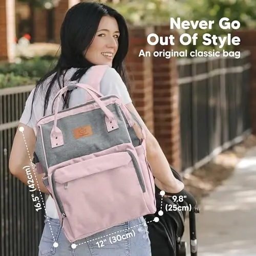 KeaBabies Baby Diaper Bag Backpack - O'g'il bolalar, qizlar uchun katta chaqaloq sumkasi, suv o'tkazmaydigan ko'p funktsiyali sayohat chaqaloq sumkasi, almashtirish uchun joy, onalar va dadalar uchun bardoshli sayohat uchun zarur narsalar (pushti kulrang) - 2