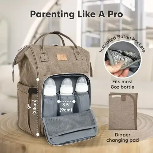 KeaBabies Baby Diaper Bag рюкзак - Большая детская сумка для мальчиков и девочек, водонепроницаемый многофункциональный дорожный рюкзак для подгузников с пеленальным ковриком, прочные дорожные принадлежности для мам и пап (кофейно-коричневый) - 5