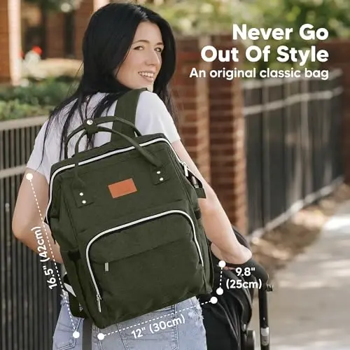 KeaBabies Baby Diaper Bag рюкзак - Большая детская сумка для мальчиков и девочек, водонепроницаемый многофункциональный дорожный рюкзак для подгузников с пеленальным ковриком, прочные дорожные принадлежности для мам и пап (темно-оливковый) - 2